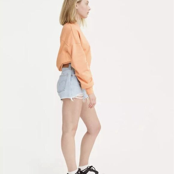 Levis 501 High Rise Denim Shorts Distressed Button Fly Light Wash Womens Size 30 - Picture 12 of 13